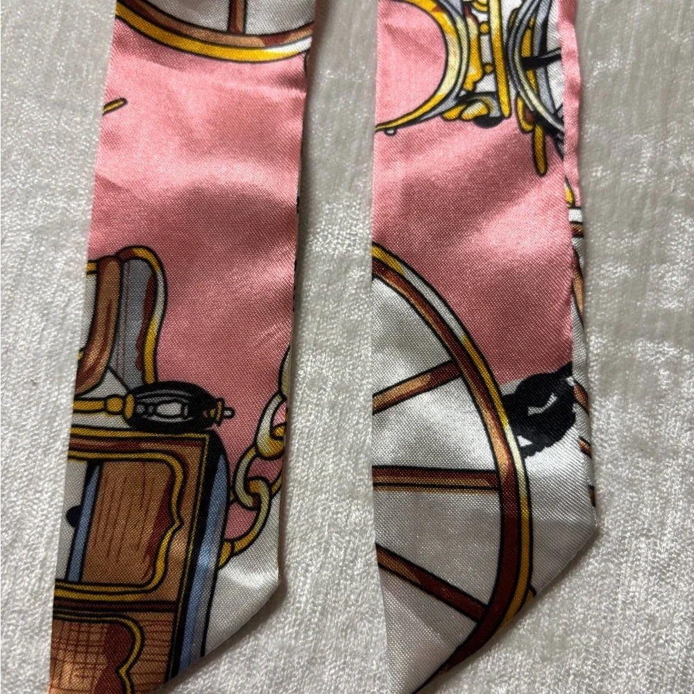 Twilly Elegant Pink and White Silk Scarf